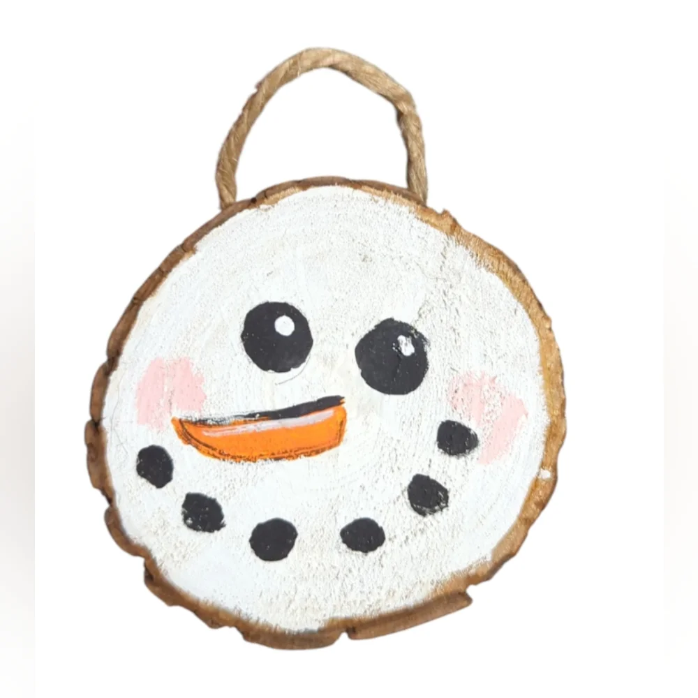 Hand-Painted Snowman Wood Ornament.
